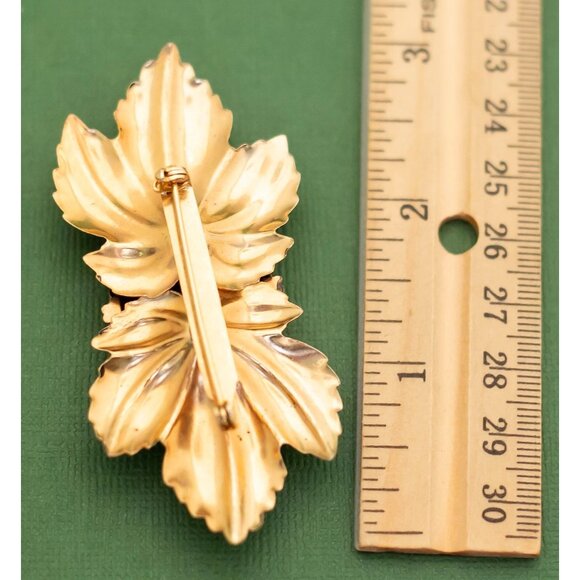 Vintage Mid Century Leaf Gold Tone Stone Brooch K13 - Picture 2 of 2